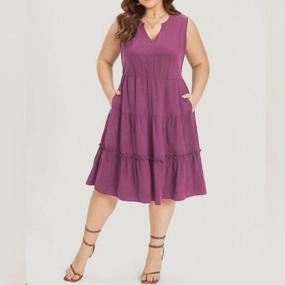 2/$25 Size 12 Large BloomChic  Supersoft Notched Ruffle Layered Sleeveless Dress - Picture 1 of 9